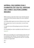 MATERNAL CHILD NURSING EXAM 3&NewLine;EXAMINATION TEST 2026 FULL QUESTIONS&NewLine;AND CORRECT SOLUTIONS LEARNING&NewLine;RESOURCE&NewLine;