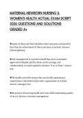 MATERNAL-NEWBORN NURSING &&NewLine;WOMEN&rsquo;S HEALTH ACTUAL EXAM SCRIPT&NewLine;2026 QUESTIONS AND SOLUTIONS&NewLine;GRADED A&plus;