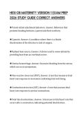 HESI OB MATERNITY VERSION ONE&NewLine;ACTUAL EXAMINATION 2026 QUESTIONS&NewLine;WITH SOLUTIONS GRADED A&plus;