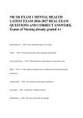 NR 326 EXAM 1 MENTAL HEALTH &NewLine;LATEST EXAM 2026-2027 REAL EXAM &NewLine;QUESTIONS AND CORRECT ANSWERS&vert;&comma; &NewLine;Exams of Nursing already graded A&plus;