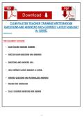 CLUB PILATES TEACHER TRAINING WRITTEN EXAM QUESTIONS AND ANSWERS 100- CORRECT LATEST 20262027 A&plus; GUIDE&period;&NewLine;