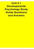 Unit 4&period;1 Developmental Psychology Study Guide Questions and Answers PDF 2025&sol; 2026 with Solution