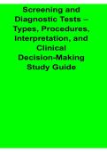 Screening and Diagnostic Tests Types Procedures Interpretation and Clinical Decision Making Study Guide Questions and Answers PDF 2025&sol; 2026 with Solution