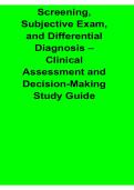 Screening Subjective Exam and Differential Diagnosis Clinical Assessment and Decision Making Study Guide Questions and Answers PDF 2025&sol; 2026 with Solution