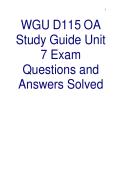 WGU D115 OA Study Guide Unit 7 Exam Questions and Answers Solved