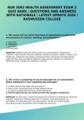 NUR 2092 HEALTH ASSESSMENT EXAM 2 QUIZ BANK QUESTIONS AND ANSWERS WITH RATIONALE COMPLETE STUDY GUIDE FOR NURSING SUCCESS