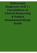 Differential Diagnosis Unit 1 Foundations of Clinical Reasoning and Patient Assessment Study Guide Questions and Answers PDF 2025&sol; 2026 with Solution