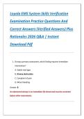 Loyola EMS System Skills Verification Examination Practice Questions And Correct Answers &lpar;Verified Answers&rpar; Plus Rationales 2026 Q&A &vert; Instant Download Pdf