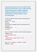 Digital Marketing Institute Exam Prep EXAM &vert;&vert; MOST &NewLine;RECENT EXAM 2026-2027 ACTUAL COMPLETE REAL &NewLine;EXAM QUESTIONS AND CORRECT ANSWERS &NewLine;&lpar;VERIFIED ANSWERS&rpar; ALREADY GRADED A&plus; &vert; &NewLine;GUARANTEED SUCCESS&excl;&excl; NEWEST  EXAM &vert;                     &NewLine;JUST RELEASED&excl;&excl;