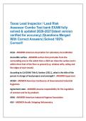 Texas Lead Inspector &sol; Lead Risk &NewLine;Assessor Combo Test bank EXAM fully &NewLine;solved & updated 2026-2027&lpar;latest version &NewLine;verified for accuracy&rpar; &lpar;Questions Merged &NewLine;With Correct Answers&rpar; Solved 100&percnt; &NewLine;Correct&excl;&excl;