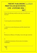 NREMT PARAMEDIC &NewLine;PREP EXAM QUESTIONS &NewLine;AND  ANSWERS 2026 &ndash; &NewLine;2027 