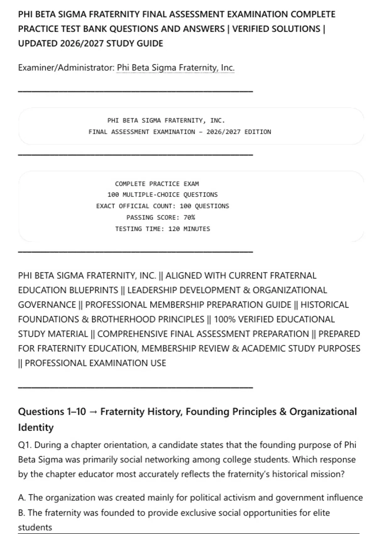 PHI BETA SIGMA FRATERNITY FINAL ASSESSMENT EXAMINATION COMPLETE ...