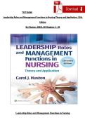 Leadership Roles and Management Functions in Nursing 11th Edition &ndash; Huston Test Bank Questions and Answers&NewLine;
