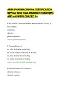 APEA PHARMACOLOGY CERTIFICATION &NewLine;REVIEW 2026 FULL SOLUTION QUESTIONS &NewLine;AND ANSWERS GRADED A&plus;