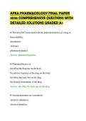 APEA PHARMACOLOGY FINAL PAPER &NewLine;2026 COMPREHENSIVE QUESTIONS WITH &NewLine;DETAILED SOLUTIONS GRADED A&plus;