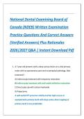 National Dental Examining Board of Canada &lpar;NDEB&rpar; Written Examination Practice Questions And Correct Answers &lpar;Verified Answers&rpar; Plus Rationales 2026&vert;2027 Q&A &vert; Instant Download Pdf