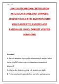 DIALYSIS TECHNICIAN CERTIFICATION ACTUAL EXAM 2026 &vert; LATEST PRACTICE TEST & ANSWERS