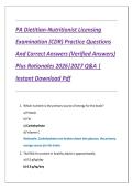 PA Dietitian-Nutritionist Licensing Examination &lpar;CDR&rpar; Practice Questions And Correct Answers &lpar;Verified Answers&rpar; Plus Rationales 2026&vert;2027 Q&A &vert; Instant Download Pdf 