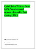 Club Pilates Written Exam &NewLine;2024 Questions and &NewLine;Answers&semi;Passed in first &NewLine;attempt 100&percnt;