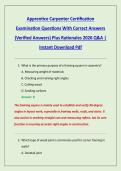 Apprentice Carpenter Certification &NewLine;Examination Questions With Correct Answers &NewLine;&lpar;Verified Answers&rpar; Plus Rationales 2026 Q&A &vert; &NewLine;Instant Download Pdf