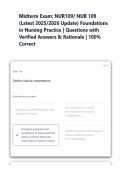 Midterm Exam&colon; NUR109&sol; NUR 109 &lpar;Latest 2025&sol;2026 Update&rpar; Foundations in Nursing Practice &vert; Questions with Verified Answers & Rationale &vert; 100&percnt; Correct 