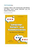 Test Bank for Language&comma; Culture&comma; and Communication&colon; The Meaning of Messages 9th Edition by Nancy Bonvillain&comma; All Chapters&period; Newest Edition