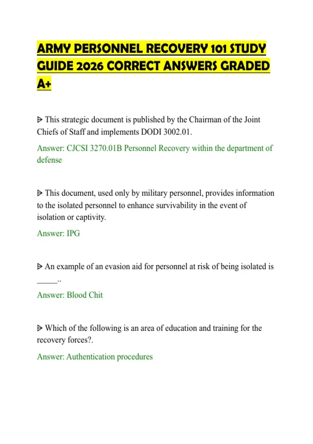 Army Recovery Math Chart ARMY PERSONNEL RECOVERY 101 STUDY GUIDE 2026 CORRECT ANSWERS GRADED A+ ...