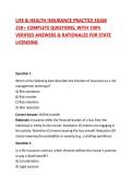 LIFE & HEALTH INSURANCE PRACTICE EXAM 250&plus; COMPLETE QUESTIONS&comma; WITH 100&percnt; VERIFIED ANSWERS & RATIONALES FOR STATE LICENSING
