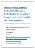 NFPA 499 &ndash; Electrical Equipment in Combustible Dust Atmospheres&colon; Practice Questions And Correct Answers &lpar;Verified Answers&rpar; Plus Rationales 2026 Q&A &vert; Instant Download Pdf