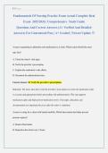 Fundamentals Of Nursing Practice Exam Actual Complete Real &NewLine;Exam  2025&sol;2026 &vert; Comprehensive  Study Guide &NewLine;Questions And Correct Answers &lpar;A&plus; Verified And Detailed &NewLine;Answers&rpar; For Guaranteed Pass &vert; A&plus; Graded &vert; Newest Update &excl;&excl;&excl;