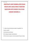 HOSPITALITY AND TOURISM LATEST EXAM UPDATE WITH AMPLE HIGHLY PREDICTED QUESTIONS AND ANSWERS
