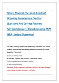 Illinois Physical Therapist Assistant &NewLine;Licensing Examination Practice &NewLine;Questions And Correct Answers &NewLine;&lpar;Verified Answers&rpar; Plus Rationales 2026 &NewLine;Q&A  Instant Download