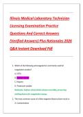 Illinois Medical Laboratory Technician &NewLine;Licensing Examination Practice &NewLine;Questions And Correct Answers &NewLine;&lpar;Verified Answers&rpar; Plus Rationales 2026 &NewLine;Q&A Instant Download