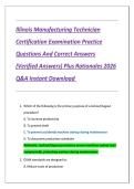Illinois Manufacturing Technician &NewLine;Certification Examination Practice &NewLine;Questions And Correct Answers &NewLine;&lpar;Verified Answers&rpar; Plus Rationales 2026 &NewLine;Q&A Instant Download