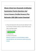 Illinois Critical Care Paramedic Certification &NewLine;Examination Practice Questions And &NewLine;Correct Answers &lpar;Verified Answers&rpar; Plus &NewLine;Rationales 2026 Q&A Instant Download