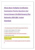 Illinois Basic Firefighter Certification &NewLine;Examination Practice Questions And &NewLine;Correct Answers &lpar;Verified Answers&rpar; Plus &NewLine;Rationales 2026 Q&A  Instant &NewLine;Download 