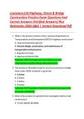 Louisiana &lpar;LA&rpar; Highway&comma; Street & Bridge &NewLine;Construction Practice Exam Questions And &NewLine;Correct Answers &lpar;Verified Answers&rpar; Plus &NewLine;Rationales 2026 Q&A &vert; Instant Download