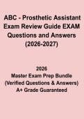 ABC Prosthetic Assistant Exam Review Guide &ndash; Questions & Answers &lpar;2026&ndash;2027&rpar;