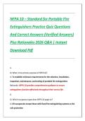 NFPA 10 &ndash; Standard for Portable Fire &NewLine;Extinguishers Practice Quiz Questions &NewLine;And Correct Answers &lpar;Verified Answers&rpar; &NewLine;Plus Rationales 2026 Q&A &vert; Instant &NewLine;Download