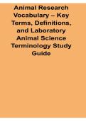 Animal Research Vocabulary Key Terms Definitions And Laboratory Animal Science 2025&sol; 2026 Veterinary Science Prep