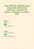 Final&colon; NURS 190 &sol; NURS190 &lpar;Latest Update 2026 &sol; 2027&rpar; Physical Assessment &vert; Questions with Answers &vert; 100&percnt; Correct &vert; Grade A - WCU&NewLine;