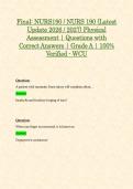 NURS 190 &sol; NURS190 Quiz 1&comma; 2&comma; 3&comma; 4&comma; 5&comma; 6 & Final &lpar;Latest 2026 &sol; 2027 Updates STUDY BUNDLE PACKAGE WITH SOLUTIONS&rpar; Physical Assessment &vert; Questions and Answers &vert; Grade A &vert; 100&percnt; Correct &lpar;Verified Answers&rpar; - WCU
