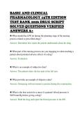 BASIC AND CLINICAL &NewLine;PHARMACOLOGY 15TH EDITION &NewLine;TEST BANK 2026 DRUG SCRIPT &NewLine;SOLVED QUESTIONS VERIFIED &NewLine;ANSWERS A&plus;