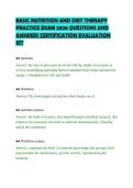 BASIC NUTRITION AND DIET THERAPY &NewLine;PRACTICE EXAM 2026 QUESTIONS AND &NewLine;ANSWERS CERTIFICATION EVALUATION &NewLine;SET 