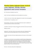 Florida 6-20 All Lines Claims Adjuster Examination Study Guide with Questions and Answers by Insurance Licensing Study Resource