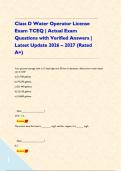 Class D Water Operator License Exam TCEQ &vert; Actual Exam Questions with Verified Answers &vert; Latest Update 2026 &ndash; 2027 &lpar;Rated A&plus;&rpar;&NewLine;&NewLine;