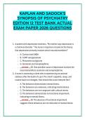 KAPLAN AND SADOCK'S &NewLine;SYNOPSIS OF PSYCHIATRY &NewLine;EDITION 12 TEST BANK ACTUAL &NewLine;EXAM PAPER 2026 QUESTIONS 