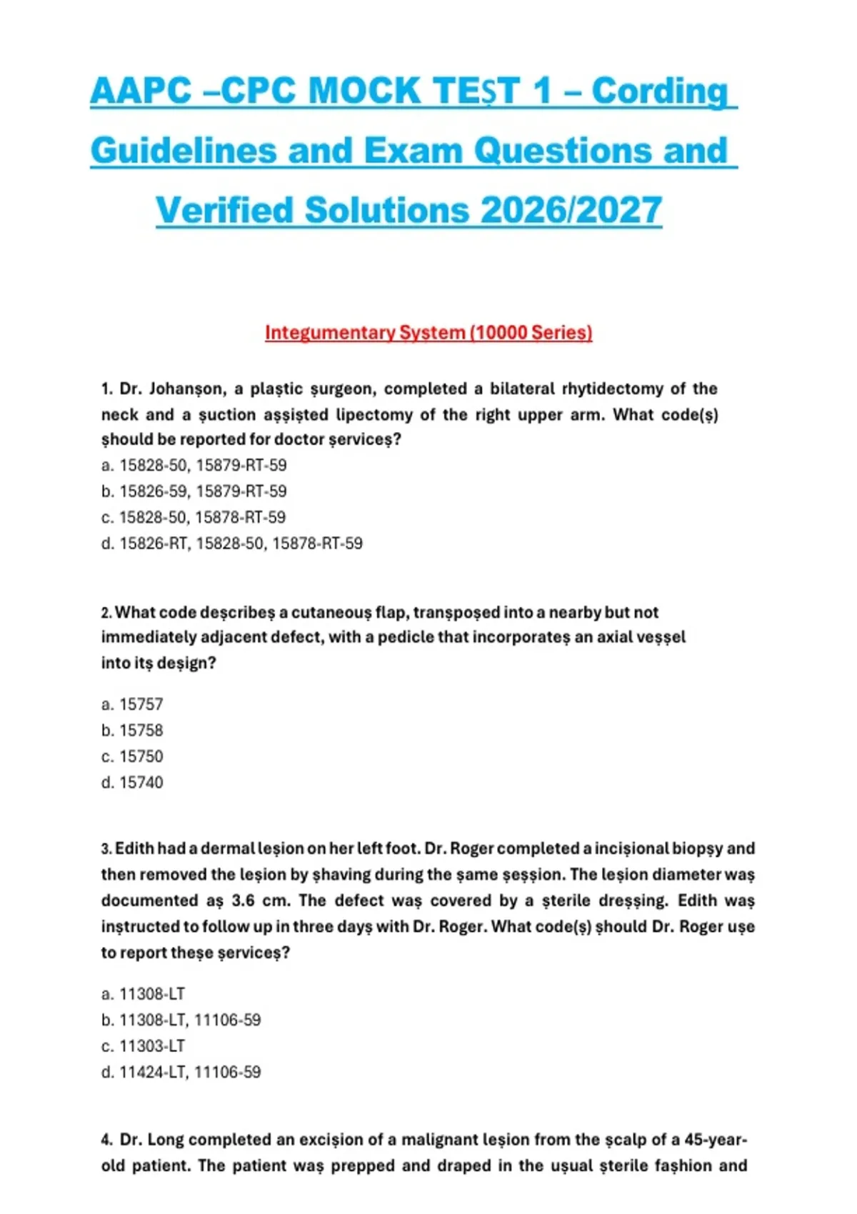 AAPC CPC Mock Test 1 – Coding Guidelines Exam Questions and Verified ...