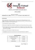ENG4U Grade 12 Final Exam &vert; Questions and Answers &vert; 2026 Update &vert; 100&percnt; Correct - OVS&period;