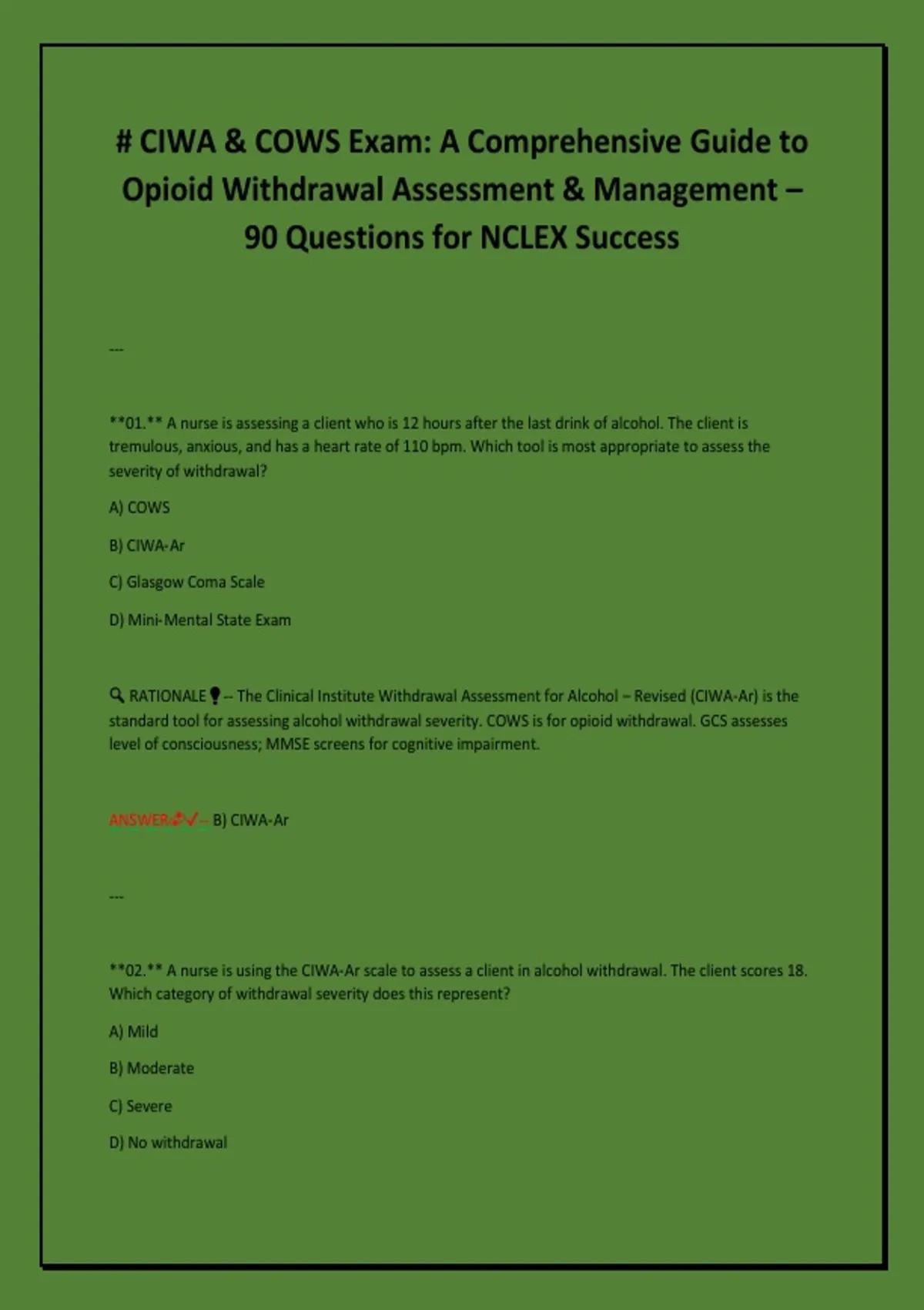 # CIWA & COWS Exam: A Comprehensive Guide to Opioid Withdrawal ...